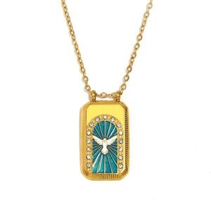 18K Gold Plated Stainless Steel Dove Pigeon Peace Pendant Necklace Tarot Card